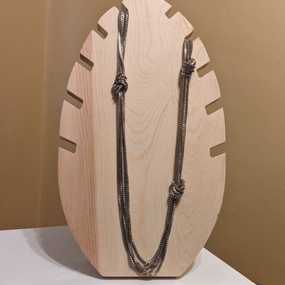 Long knotted chains necklace - silver tone box chain